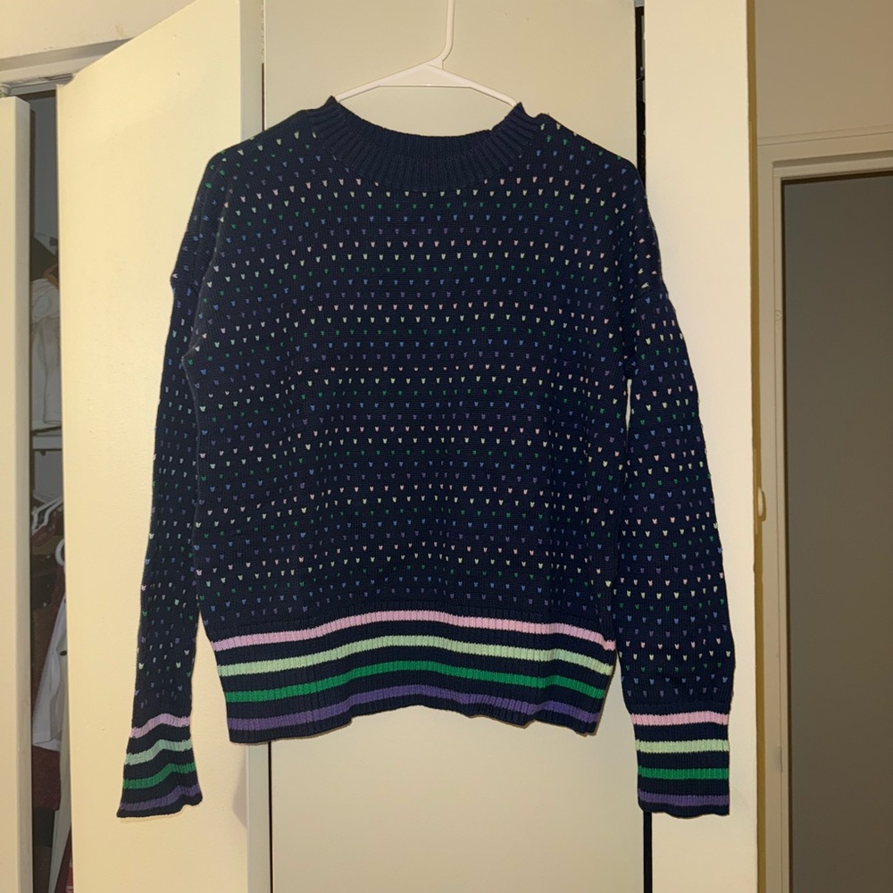 Lands' End Navy Sweater with Striped Hem